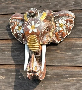 IMPRESIONANTE CABEZA DE ELEFANTE TALLADA A MANO (PINTADA A MANO/GRIS OSCURO/COLGANTE DE PARED)) - Imagen 1 de 1