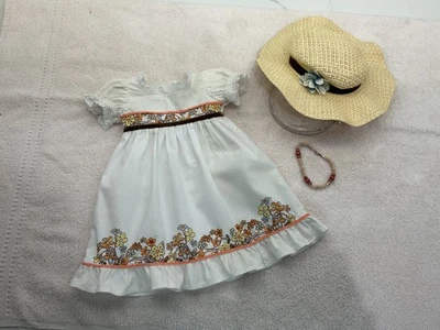 American Girl Julie BIRTHDAY DRESS Outfit. White Peasant Dress, Hat & Necklace - Image 1 of 4