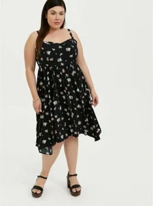 Vestido de verano TORRID para mujer talla grande 2X 18-20 negro floral callo mordida de tiburón - Imagen 1 de 5
