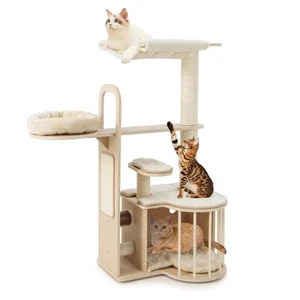 55in Cat Tree, Wooden Cat Tower Cat Activity Center with Washable Cushions - Picture 1 of 5