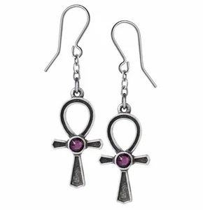 Alchemy Gothic Ankh Of Osiris Earrings God of Life Venus Purple Crystals E372 - Picture 1 of 2
