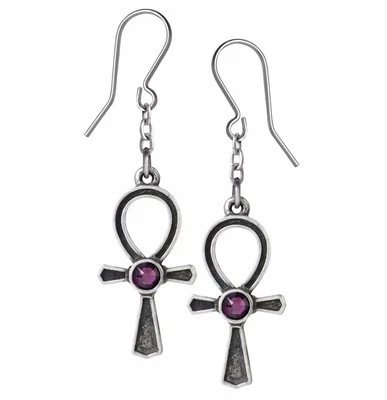 Pendientes Alquimia Gótico Ankh de Osiris Dios de la Vida Venus Cristales Púrpura E372 Foto 1 de 2