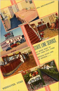 WENDOVER, UTAH - STATE LINE SERVICE - HOTEL & RESTAURANT - VINTAGE POSTCARD - Picture 1 of 2