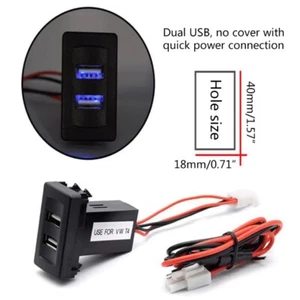 12V Auto Dual USB Ladegerät Passt Für VW T4 Buchse Licht-Blau Einbau-Steckdose - Picture 1 of 8