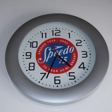 Speedo Wall Clock  75 Year Anniversary  1928-2003  Rare  Retro   14" Inch Silver Cover