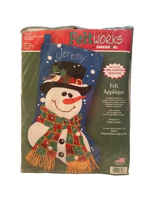 DIMENSIONS FELTWORKS Sequined Snowman 8113 Stocking Kit Felt Applique NIP - Image 1 of 4