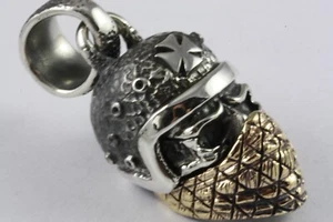 Teschio Tattoo Biker Croce Ciondolo In Argento 925 Argento / 588 - Foto 1 di 5