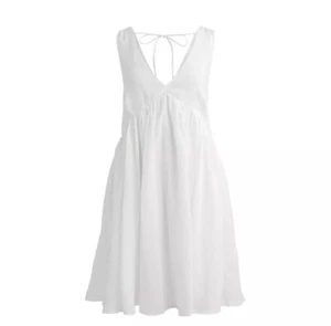 J. Crew Tie Back Swingy V-neck Mini Dress White Women's BI661 Sz L NWT - Picture 1 of 14