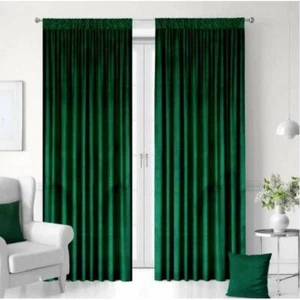 Gardinen Vorhänge Fertigvorhang Velours Samtstoff Schal Grün Glamour A&G - Picture 1 of 8