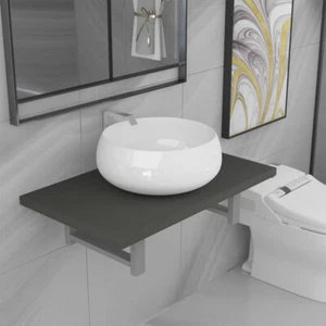 vidaXL Two Piece Bathroom Furniture Set Ceramic Grey - Picture 1 of 11