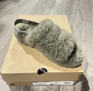 New UGG Soft Fluff Yeah Slide Slippers Women's Shoes Sandal Burnt Grn Olive/US 6 - Picture 1 of 4