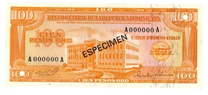 Dominican Republic ... P-113g ... 100 Pesos ... 1975 ... Choice *UNC* Specimenš - Picture 1 of 2