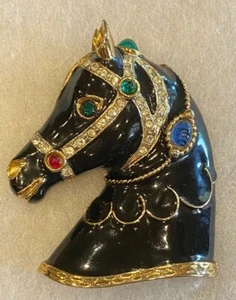 Broche cabeza de caballo cabujón esmalte negro gema artesanal firmado de colección #3 - Imagen 1 de 4