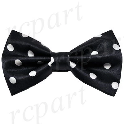New men's pre-tied bowtie 100% silk formal wedding prom black_white polka dots - Image 1 of 3