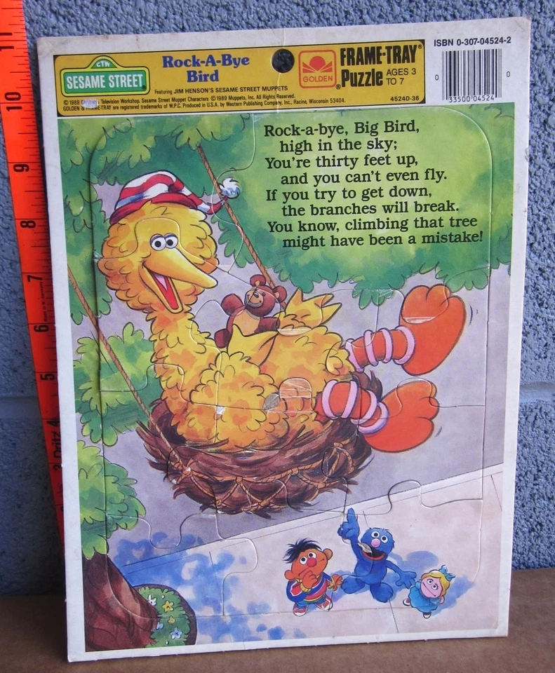 SESAME STREET Rock-A-Bye 框架托盘拼图 1989 年殴打 Big Bird & Grover — 第 1/1 张图片