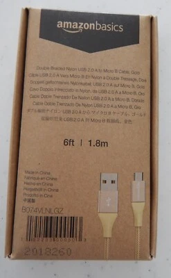 Amazon Basics Double Braided Nylon USB 2.0 A to Micro B Charger Cable  6 Ft Gold - Image 1 of 4