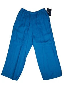 FLAX Pull On Comfort Pants Small Blue Linen Wide Leg NEW High Rise Pockets - Picture 1 of 5