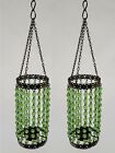 Lantern Hanging Cylindrical Green Glass Beads 3 Chains 3