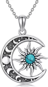 Sterling Silver Sun and Moon Necklace for Women Turquoise Pendant Jewelry Gifts - Picture 1 of 6