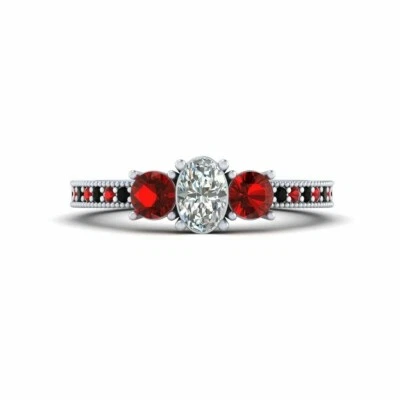 Harley Quinn Inspired Lab Created Diamond Wedding 14Ct White Gold Finish Ring - Image 1 of 4