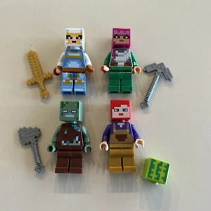Lego Minifigure Minecraft Lot G ~ Skull Arena  / Drowned  Zombie / Farm Girl - Picture 1 of 2