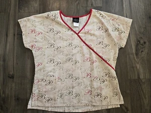Baby Phat Ivory and Red BP Cats Scrub Top Size Medium V-Neck Pockets - Picture 1 of 9