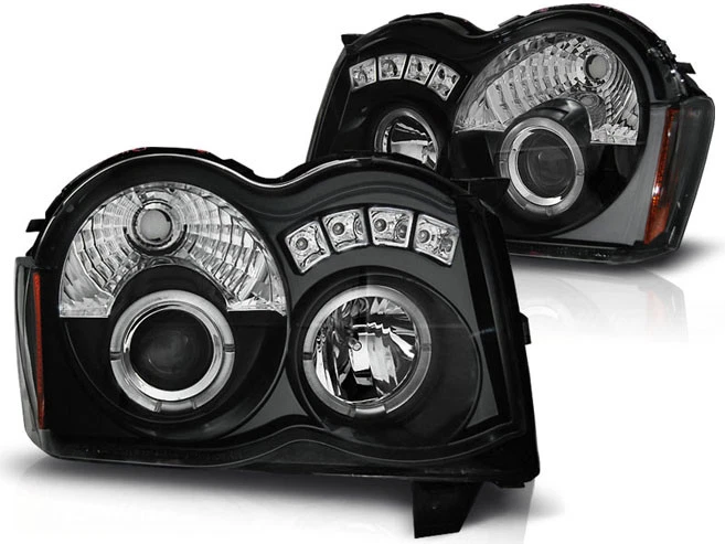 SET FARI ANTERIORI LPCH16 CHRYSLER JEEP GRAND CHEROKEE 08-10 ANGEL EYES Nero Foto 1 de 1