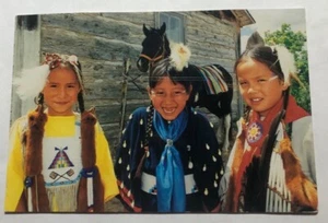 Three Lakota Girls In Their Dancing Dresses. Postcard (C3) - Picture 1 of 2