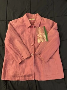 JM Collection Coat Women 14P Purple Button Up Linen Long Sleeve - Picture 1 of 12