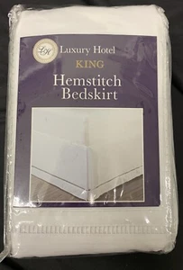 Luxury Hotel Hemstitch Bedskirt King White 78in X 80in 14 in Drop NEW - Picture 1 of 3