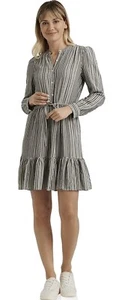 Lucky Brand Women's Long Sleeve V Neck Button Up Tie Waist Stripe Riley Dress S - Picture 1 of 2