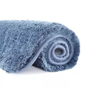 Non Slip Bath Mat (20 x 32, Blue) - Soft Microfiber Shaggy, Water Absorbent, Mac - Picture 1 of 7