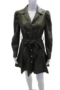 Dolce Cabo Womens Faux Leather Button Down Belted Dress Green Size Small - Picture 1 of 5