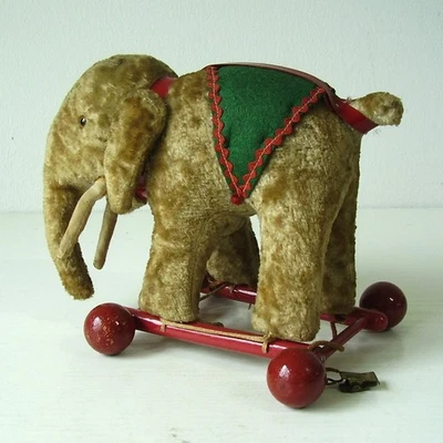 Antiker seltener Steiff Elefant auf Rädern - Bild 1 von 4