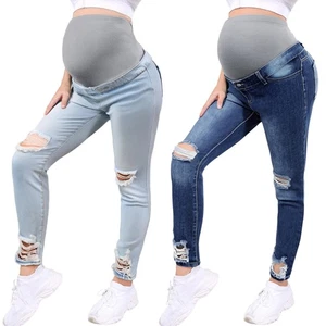 Jeans premaman comodi pantaloni gravidanza sopra pancia denim vita alta pantaloni slim - Foto 1 di 33