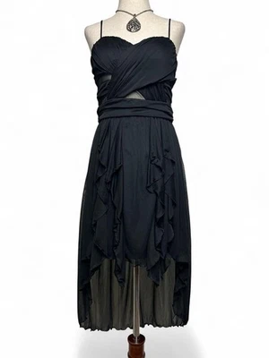 Y2K Asymmetric Ruffle Hem Layered Wrap High Low Dress Size 7 Goth Glam Fairy - Image 1 of 4