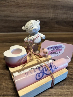 Baby Geschenk zur Geburt ,Mädchen ,Taufe, Kerze, Teddy, Geldgeschenk   #02 - Bild 1 von 4