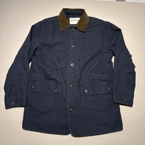 Orvis Barn Jacket Mens Medium Navy Blue Canvas Chore Workwear Lined Midweight - Picture 1 of 15