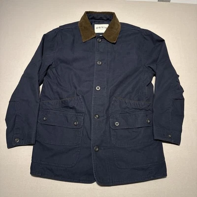 Orvis Barn Jacket Mens Medium Navy Blue Canvas Chore Workwear Lined Midweight - Image 1 of 4