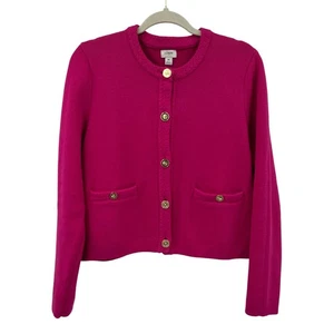 J. Crew Pink Knit Cardigan Sweater Gold Buttons Pockets Braided Trim Size M - Picture 1 of 11