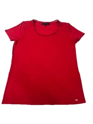 Camiseta Tommy Hilfiger Feminina Média Vermelha Casual Cápsula Básica Logotipo Diário Camiseta - Imagem 1 de 4