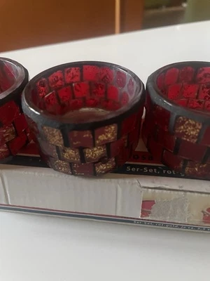 Teelichtgläser Set Rot Golden Glas Kerzenhalter 5 Teilig - Bild 1 von 4