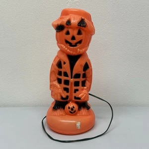 Vintage Halloween beleuchtete Blasform 13" Kürbis Jack O Laterne Vogelscheuche Hobo - Bild 1 von 11