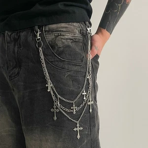 Mens Punk Cross Metal Wallet Chain Link Gothic Key Chain Jeans Chain Purse Charm - Picture 1 of 15
