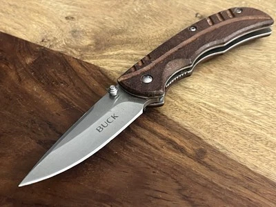 Buck 327 Stainless Pocket Knife WOOD Handle w/Belt Clip TSA Confiscated - Image 1 of 4