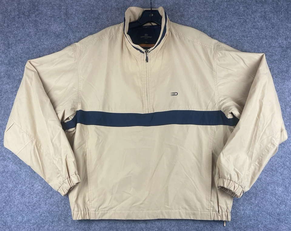 Dockers Golf Jacket Mens XL Windbreaker Stain Defender Cream Blue 1/4-Zip - Image 1 of 4