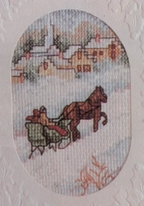 Vintage Janlynn gezähltes Kreuzstich-Set versiegelte Grußkarte Schlittenfahrt 5 x 7 1994 - Bild 1 von 3