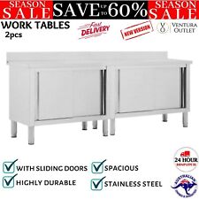 Work Tables With Sliding Doors 2pcs 240x50x(95-97)cm Stainless Steel vidaXL