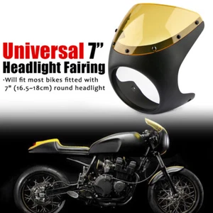 7"Front Headlight Fairing Windshield Yellow For Cafe Racer Motorcycle Matt Black - Picture 1 of 4