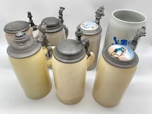 ALTE BIERKRÜGE MIT ZINNDECKEL HOFBRÄUHAUS MÜNCHEN SAMMLERKRÜGE VINTAGE BAYERN - Bild 1 von 17